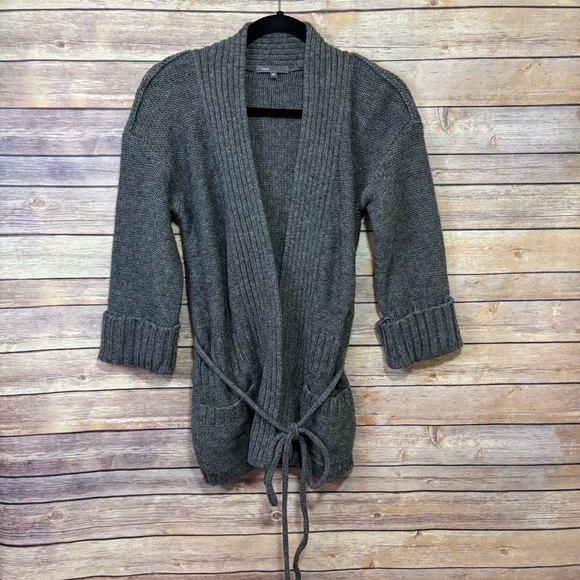 Vince Gray Alpaca Wool Tie Waist Cardigan Sweater - Picture 1 of 5